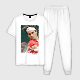 Мужская пижама хлопок с принтом Роджер Федерер в Белгороде, 100% хлопок | брюки и футболка прямого кроя, без карманов, на брюках мягкая резинка на поясе и по низу штанин
 | Тематика изображения на принте: roger federer | роджер федерер | теннис | чемпион
