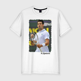 Мужская футболка премиум с принтом Novak Djokovic в Белгороде, 92% хлопок, 8% лайкра | приталенный силуэт, круглый вырез ворота, длина до линии бедра, короткий рукав | novak djokovic | новак джокович | теннис | чемпион