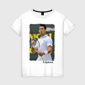 Женская футболка хлопок с принтом Novak Djokovic в Белгороде, 100% хлопок | прямой крой, круглый вырез горловины, длина до линии бедер, слегка спущенное плечо | novak djokovic | новак джокович | теннис | чемпион