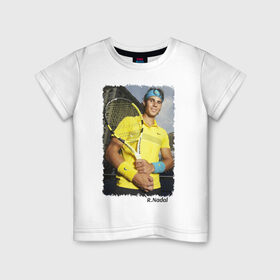 Детская футболка хлопок с принтом Рафаэль Надаль в Белгороде, 100% хлопок | круглый вырез горловины, полуприлегающий силуэт, длина до линии бедер | rafael nadal | рафаэль надаль | теннис | чемпион