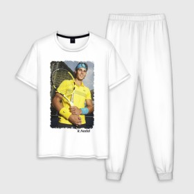 Мужская пижама хлопок с принтом Рафаэль Надаль в Белгороде, 100% хлопок | брюки и футболка прямого кроя, без карманов, на брюках мягкая резинка на поясе и по низу штанин
 | rafael nadal | рафаэль надаль | теннис | чемпион