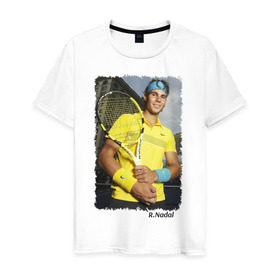 Мужская футболка хлопок с принтом Рафаэль Надаль в Белгороде, 100% хлопок | прямой крой, круглый вырез горловины, длина до линии бедер, слегка спущенное плечо. | rafael nadal | рафаэль надаль | теннис | чемпион