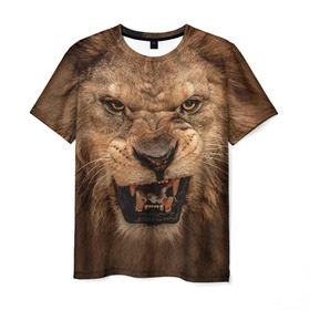 Мужская футболка 3D с принтом Лев в Белгороде, 100% полиэфир | прямой крой, круглый вырез горловины, длина до линии бедер | животные | злой лев | зубы | лев | оскал