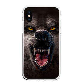 Чехол для iPhone XS Max матовый с принтом Злой волк в Белгороде, Силикон | Область печати: задняя сторона чехла, без боковых панелей | волк | животные | злой волк | зубы | оскал