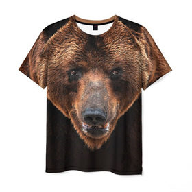 Мужская футболка 3D с принтом Медведь в Белгороде, 100% полиэфир | прямой крой, круглый вырез горловины, длина до линии бедер | Тематика изображения на принте: бурый | гризли | животные | медведь | мишка