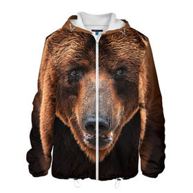 Мужская куртка 3D с принтом Медведь в Белгороде, ткань верха — 100% полиэстер, подклад — флис | прямой крой, подол и капюшон оформлены резинкой с фиксаторами, два кармана без застежек по бокам, один большой потайной карман на груди. Карман на груди застегивается на липучку | бурый | гризли | животные | медведь | мишка