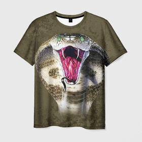 Мужская футболка 3D с принтом Кобра в Белгороде, 100% полиэфир | прямой крой, круглый вырез горловины, длина до линии бедер | змея | зубы | кобра