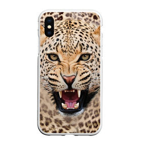 Чехол для iPhone XS Max матовый с принтом Леопард в Белгороде, Силикон | Область печати: задняя сторона чехла, без боковых панелей | животные | зубы | киса | киска | кошка | леопард | оскал