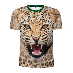 Мужская футболка 3D спортивная с принтом Леопард в Белгороде, 100% полиэстер с улучшенными характеристиками | приталенный силуэт, круглая горловина, широкие плечи, сужается к линии бедра | животные | зубы | киса | киска | кошка | леопард | оскал