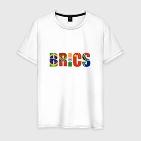 Мужская футболка хлопок с принтом BRICS - БРИКС в Белгороде, 100% хлопок | прямой крой, круглый вырез горловины, длина до линии бедер, слегка спущенное плечо. | бразилия
