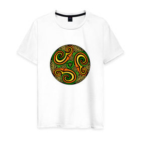 Мужская футболка хлопок с принтом Кельтская спираль в Белгороде, 100% хлопок | прямой крой, круглый вырез горловины, длина до линии бедер, слегка спущенное плечо. | кельтская спираль | кельтская спиральспираль | кельты | орнамент