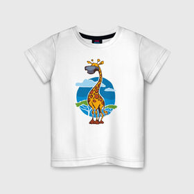 Детская футболка хлопок с принтом Жираф в Белгороде, 100% хлопок | круглый вырез горловины, полуприлегающий силуэт, длина до линии бедер | животные | жираф | жирафафрика | природа