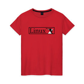 Женская футболка хлопок с принтом Linux в Белгороде, 100% хлопок | прямой крой, круглый вырез горловины, длина до линии бедер, слегка спущенное плечо | пингвин