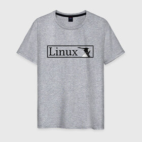 Мужская футболка хлопок с принтом Linux в Белгороде, 100% хлопок | прямой крой, круглый вырез горловины, длина до линии бедер, слегка спущенное плечо. | Тематика изображения на принте: пингвин