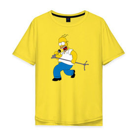 Мужская футболка хлопок Oversize с принтом Homer Rock в Белгороде, 100% хлопок | свободный крой, круглый ворот, “спинка” длиннее передней части | Тематика изображения на принте: homer rock гомер рок simpsons симпсоны