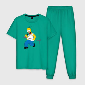 Мужская пижама хлопок с принтом Homer Rock в Белгороде, 100% хлопок | брюки и футболка прямого кроя, без карманов, на брюках мягкая резинка на поясе и по низу штанин
 | Тематика изображения на принте: homer rock гомер рок simpsons симпсоны