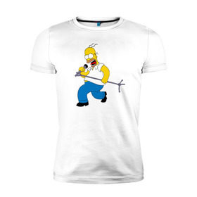 Мужская футболка премиум с принтом Homer Rock в Белгороде, 92% хлопок, 8% лайкра | приталенный силуэт, круглый вырез ворота, длина до линии бедра, короткий рукав | Тематика изображения на принте: homer rock гомер рок simpsons симпсоны