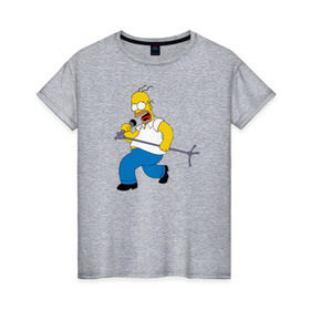 Женская футболка хлопок с принтом Homer Rock в Белгороде, 100% хлопок | прямой крой, круглый вырез горловины, длина до линии бедер, слегка спущенное плечо | homer rock гомер рок simpsons симпсоны