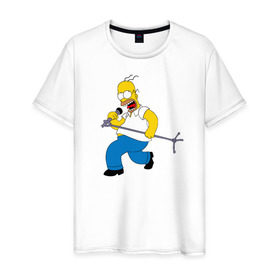 Мужская футболка хлопок с принтом Homer Rock в Белгороде, 100% хлопок | прямой крой, круглый вырез горловины, длина до линии бедер, слегка спущенное плечо. | homer rock гомер рок simpsons симпсоны