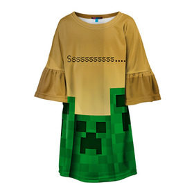 Детское платье 3D с принтом Minecraft в Белгороде, 100% полиэстер | прямой силуэт, чуть расширенный к низу. Круглая горловина, на рукавах — воланы | крипер