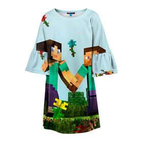 Детское платье 3D с принтом Minecraft в Белгороде, 100% полиэстер | прямой силуэт, чуть расширенный к низу. Круглая горловина, на рукавах — воланы | Тематика изображения на принте: крипер