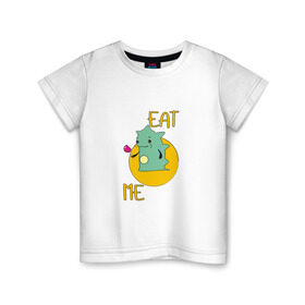 Детская футболка хлопок с принтом Съешь меня в Белгороде, 100% хлопок | круглый вырез горловины, полуприлегающий силуэт, длина до линии бедер | eat | me | меня | пирожное | съешь | съешь меня (eat me)животные