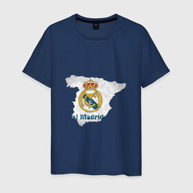 Мужская футболка хлопок с принтом Реал Мадрид в Белгороде, 100% хлопок | прямой крой, круглый вырез горловины, длина до линии бедер, слегка спущенное плечо. | real | реал мадрид на карте испанииреал | футбол