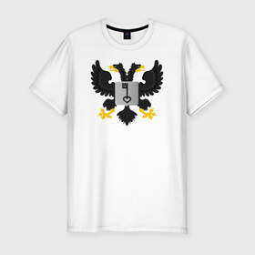 Мужская футболка премиум с принтом Двухглавый орёл в Белгороде, 92% хлопок, 8% лайкра | приталенный силуэт, круглый вырез ворота, длина до линии бедра, короткий рукав | герб | орёл