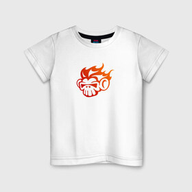 Детская футболка хлопок с принтом Огненная обезьяна в Белгороде, 100% хлопок | круглый вырез горловины, полуприлегающий силуэт, длина до линии бедер | Тематика изображения на принте: обезьяна | огненная обезьяна | огненная обезьяна   символ 2016 года. прекрасный подарок к новому годупламя | огонь | череп