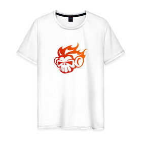 Мужская футболка хлопок с принтом Огненная обезьяна в Белгороде, 100% хлопок | прямой крой, круглый вырез горловины, длина до линии бедер, слегка спущенное плечо. | обезьяна | огненная обезьяна | огненная обезьяна   символ 2016 года. прекрасный подарок к новому годупламя | огонь | череп