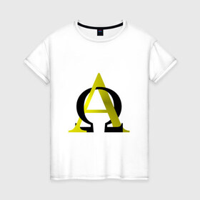 Женская футболка хлопок с принтом Альфа-Омега в Белгороде, 100% хлопок | прямой крой, круглый вырез горловины, длина до линии бедер, слегка спущенное плечо | 
