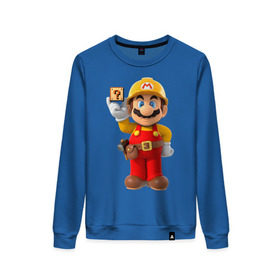 Женский свитшот хлопок с принтом Super Mario в Белгороде, 100% хлопок | прямой крой, круглый вырез, на манжетах и по низу широкая трикотажная резинка  | nintendo | марио | нинтендо