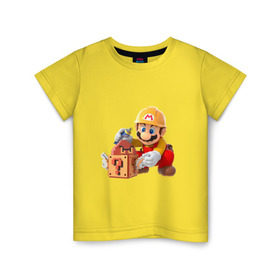 Детская футболка хлопок с принтом Super Mario в Белгороде, 100% хлопок | круглый вырез горловины, полуприлегающий силуэт, длина до линии бедер | nintendo | марио | нинтендо