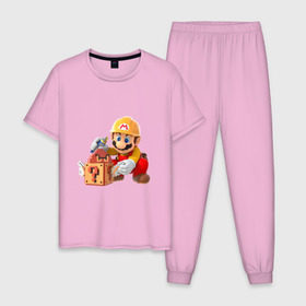 Мужская пижама хлопок с принтом Super Mario в Белгороде, 100% хлопок | брюки и футболка прямого кроя, без карманов, на брюках мягкая резинка на поясе и по низу штанин
 | nintendo | марио | нинтендо