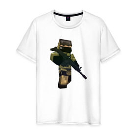 Мужская футболка хлопок с принтом Контртеррорист (Minecraft) в Белгороде, 100% хлопок | прямой крой, круглый вырез горловины, длина до линии бедер, слегка спущенное плечо. | Тематика изображения на принте: 