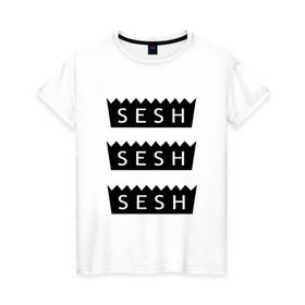 Женская футболка хлопок с принтом S.E.S.H в Белгороде, 100% хлопок | прямой крой, круглый вырез горловины, длина до линии бедер, слегка спущенное плечо | sash | sesh | саш
