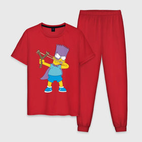 Мужская пижама хлопок с принтом Бартмен в Белгороде, 100% хлопок | брюки и футболка прямого кроя, без карманов, на брюках мягкая резинка на поясе и по низу штанин
 | бартмен симпсоны simpsons bart