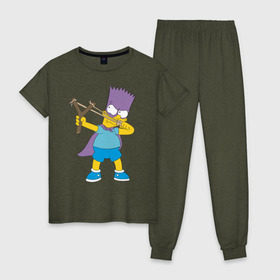 Женская пижама хлопок с принтом Бартмен в Белгороде, 100% хлопок | брюки и футболка прямого кроя, без карманов, на брюках мягкая резинка на поясе и по низу штанин | бартмен симпсоны simpsons bart