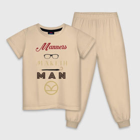 Детская пижама хлопок с принтом Manners Maketh Man [Kingsman] в Белгороде, 100% хлопок |  брюки и футболка прямого кроя, без карманов, на брюках мягкая резинка на поясе и по низу штанин
 | Тематика изображения на принте: manners maketh man kingsman кингсмен