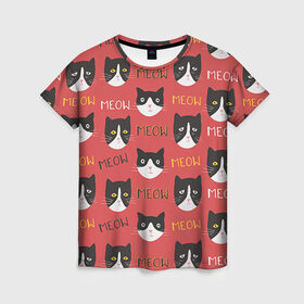 Женская футболка 3D с принтом Meow в Белгороде, 100% полиэфир ( синтетическое хлопкоподобное полотно) | прямой крой, круглый вырез горловины, длина до линии бедер | cat | hipster | meow | style | кот | котики | кошка | хипстер | хипстеры