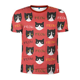Мужская футболка 3D спортивная с принтом Meow в Белгороде, 100% полиэстер с улучшенными характеристиками | приталенный силуэт, круглая горловина, широкие плечи, сужается к линии бедра | cat | hipster | meow | style | кот | котики | кошка | хипстер | хипстеры