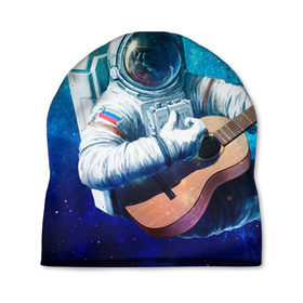 Шапка 3D с принтом Космонавт с гитарой в Белгороде, 100% полиэстер | универсальный размер, печать по всей поверхности изделия | Тематика изображения на принте: гитара
