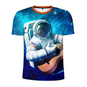 Мужская футболка 3D спортивная с принтом Космонавт с гитарой в Белгороде, 100% полиэстер с улучшенными характеристиками | приталенный силуэт, круглая горловина, широкие плечи, сужается к линии бедра | гитара