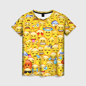 Женская футболка 3D с принтом Emoji в Белгороде, 100% полиэфир ( синтетическое хлопкоподобное полотно) | прямой крой, круглый вырез горловины, длина до линии бедер | emoji | смайлы | эмоджи