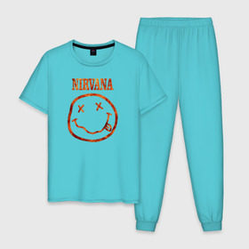 Мужская пижама хлопок с принтом Nirvana fire в Белгороде, 100% хлопок | брюки и футболка прямого кроя, без карманов, на брюках мягкая резинка на поясе и по низу штанин
 | cobain | kurt | nirvana | кобейн | курт | нирвана | рок