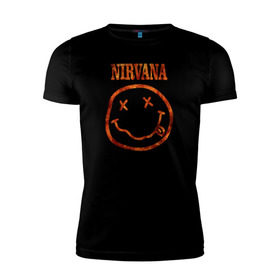 Мужская футболка премиум с принтом Nirvana fire в Белгороде, 92% хлопок, 8% лайкра | приталенный силуэт, круглый вырез ворота, длина до линии бедра, короткий рукав | Тематика изображения на принте: cobain | kurt | nirvana | кобейн | курт | нирвана | рок