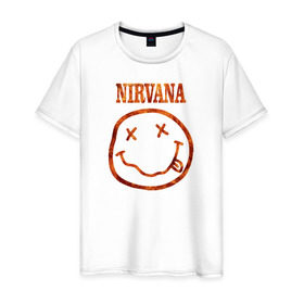 Мужская футболка хлопок с принтом Nirvana fire в Белгороде, 100% хлопок | прямой крой, круглый вырез горловины, длина до линии бедер, слегка спущенное плечо. | cobain | kurt | nirvana | кобейн | курт | нирвана | рок