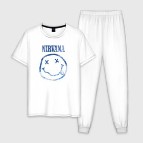 Мужская пижама хлопок с принтом Nirvana sky в Белгороде, 100% хлопок | брюки и футболка прямого кроя, без карманов, на брюках мягкая резинка на поясе и по низу штанин
 | cobain | kurt | nirvana | кобейн | курт | нирвана