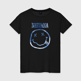 Женская футболка хлопок с принтом Nirvana sky в Белгороде, 100% хлопок | прямой крой, круглый вырез горловины, длина до линии бедер, слегка спущенное плечо | cobain | kurt | nirvana | кобейн | курт | нирвана