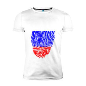 Мужская футболка премиум с принтом Отпечаток Россия в Белгороде, 92% хлопок, 8% лайкра | приталенный силуэт, круглый вырез ворота, длина до линии бедра, короткий рукав | лайк | отпечаток пальца | палец | россия | рука | триколор | флаг